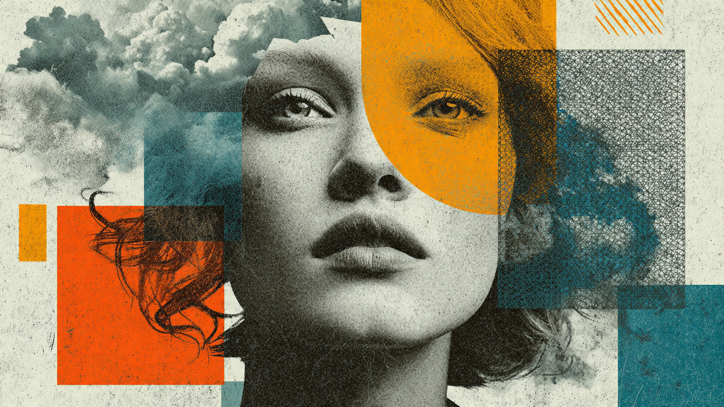 artistic surreal portrait monochrome person with soft pastel tone of a woman