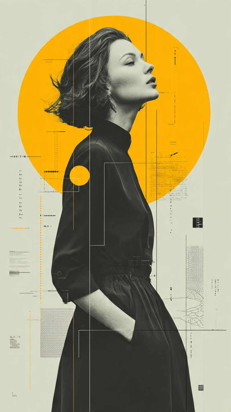 surreal editorial portrait a person in black and white