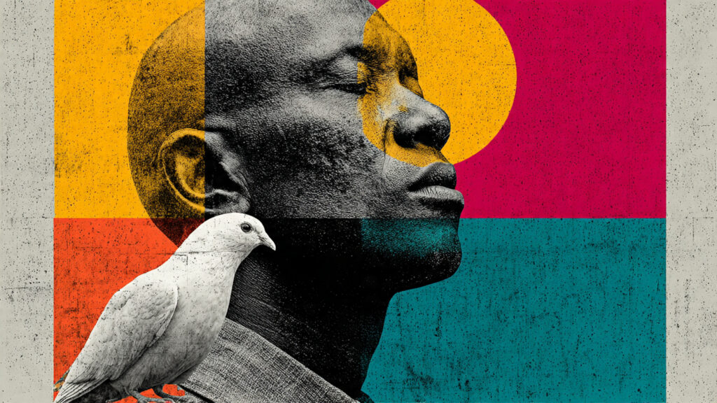 surreal minimal portrait a black and white figure