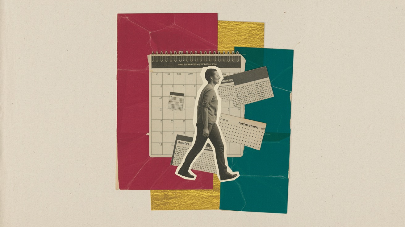 Application Meta AI assistant productivite calendrier taches automatisees fond collage vintage