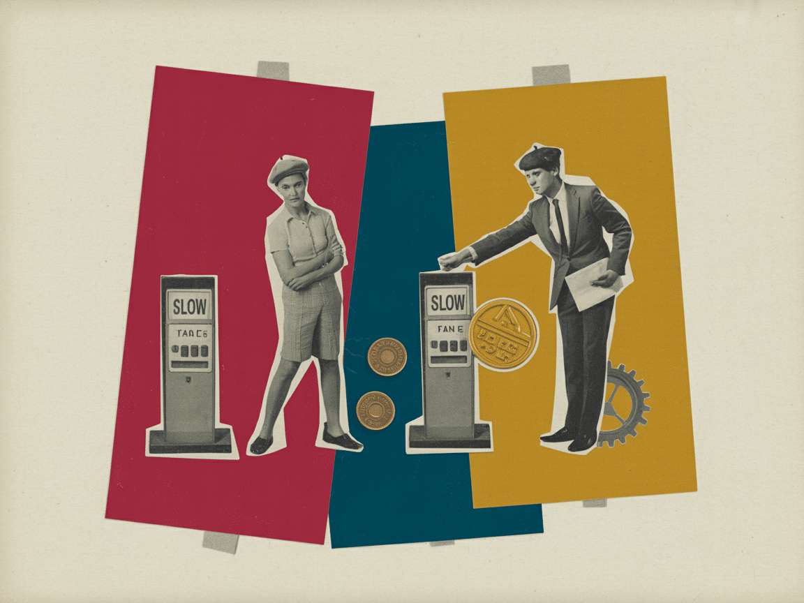 Collage : un péage autoroutier version RGPD, métaphore du consentement publicitaire dans ChatGPT
